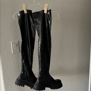 Zara Black Over-the-Knee Combat Boots